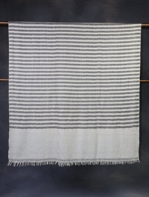 Ivory Striped handwoven Cashmere Pashmina Shawl