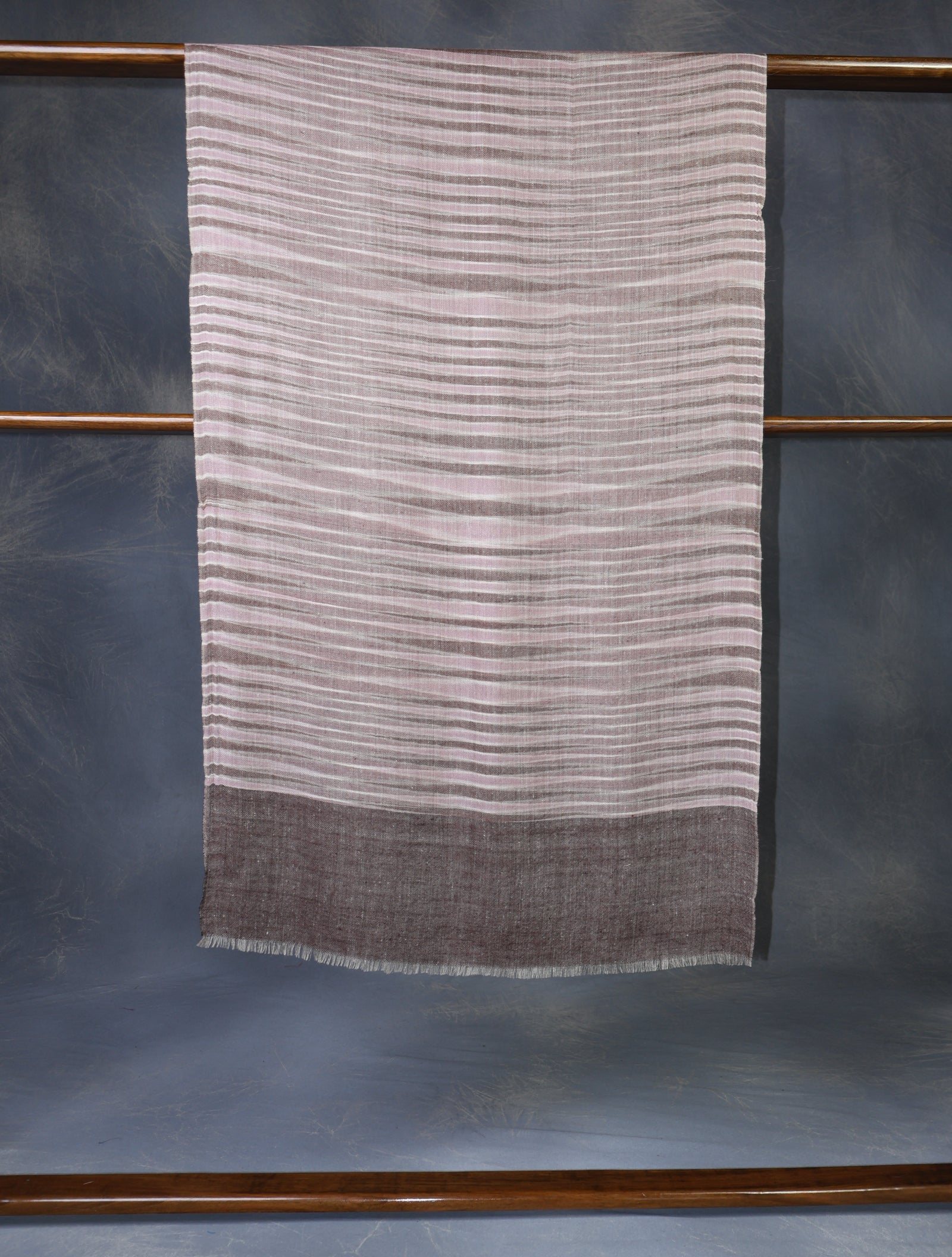 Light Pink And Brown Striped Handwoven Cashmere Pashmina Scarf