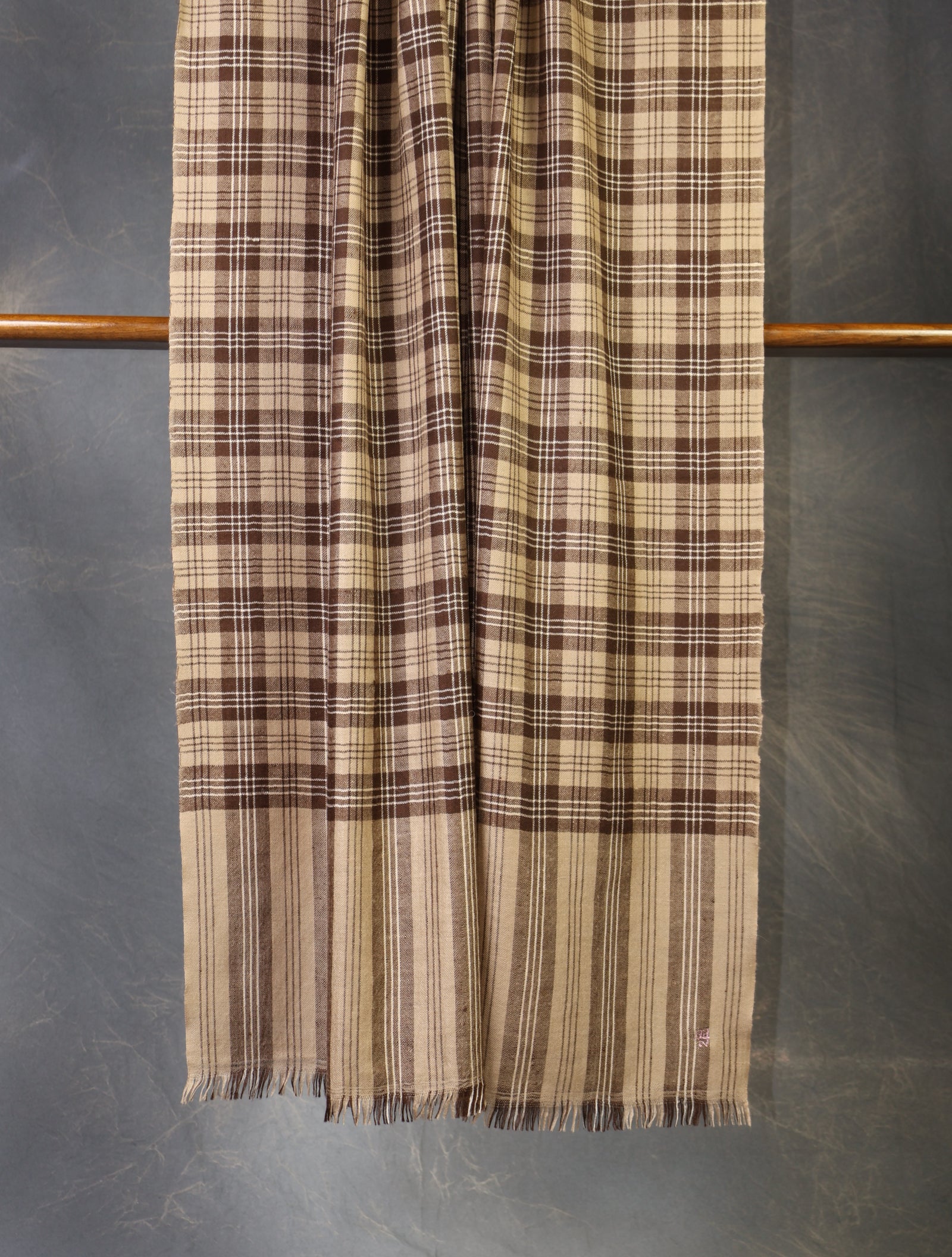 Brown Check Handwoven Cashmere Pashmina Shawl