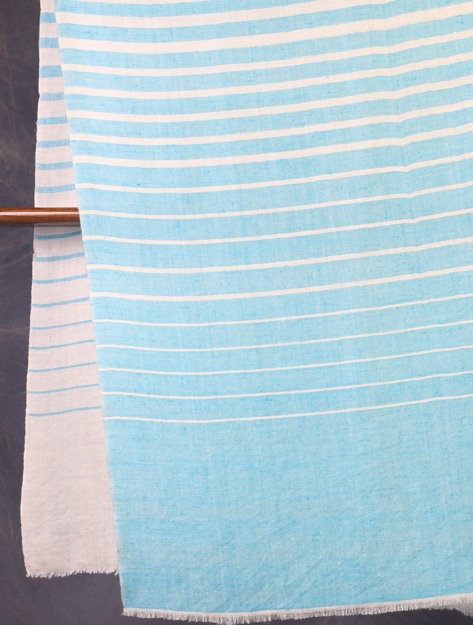 Blue and Ivory Striped Handwoven Cashmere Pashmina Shawl