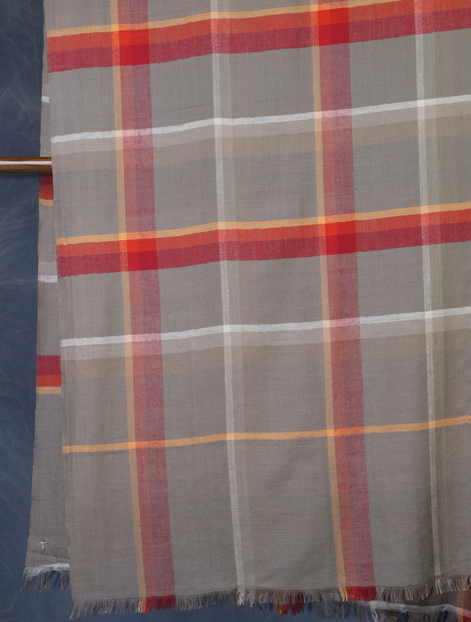 Natural and Red Checked Handwoven Cashmere Pashmina Shawl