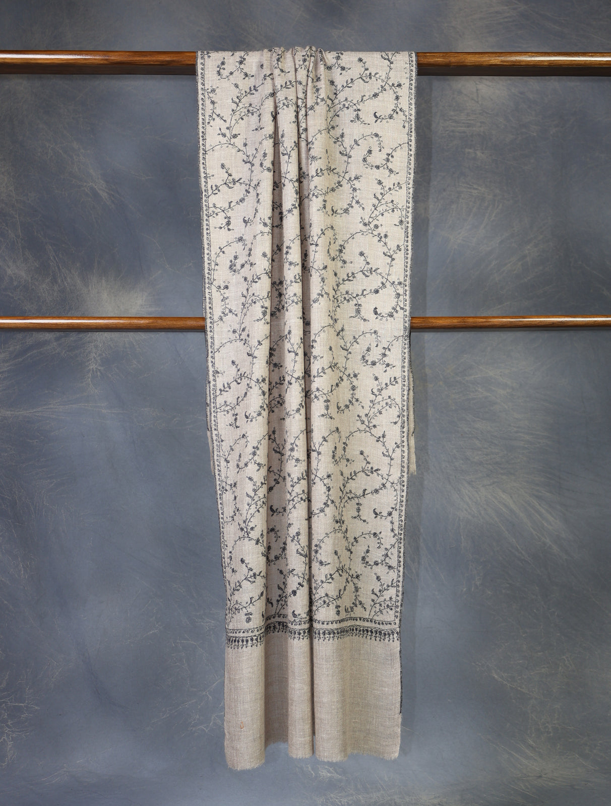Natural Jali Embroidery Cashmere Pashmina Scarf