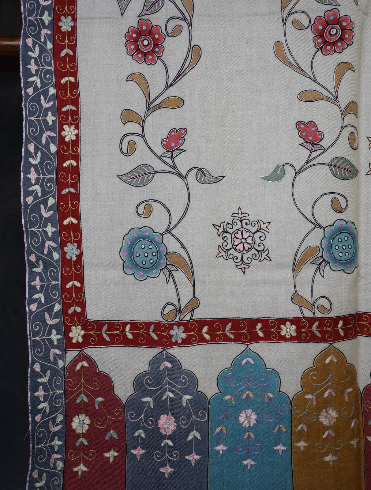 2.5 Yard Cream Color Kalamkari Pashmina Shawl