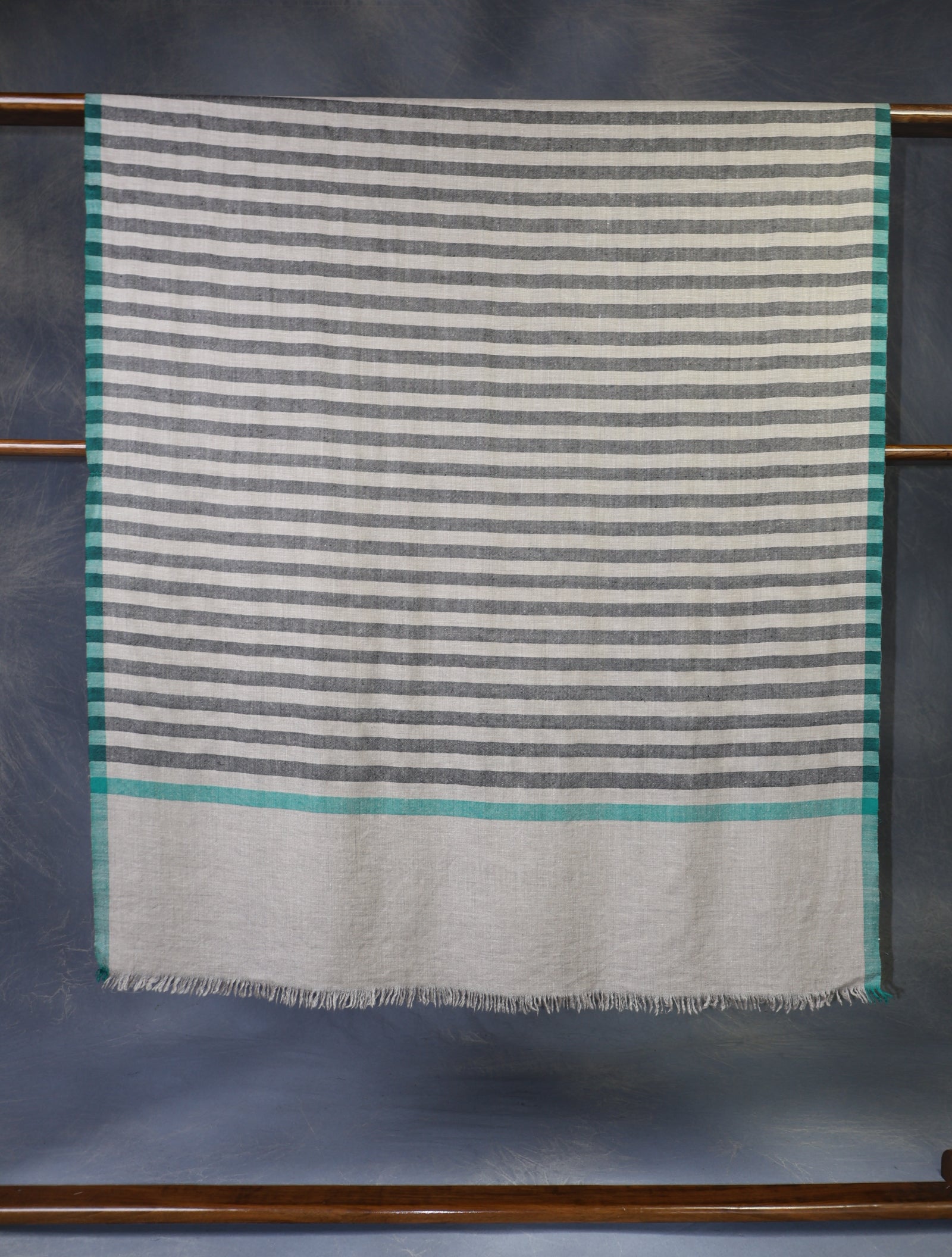 Black and Natural Color Striped Handwoven Cashmere Pashmina Shawl