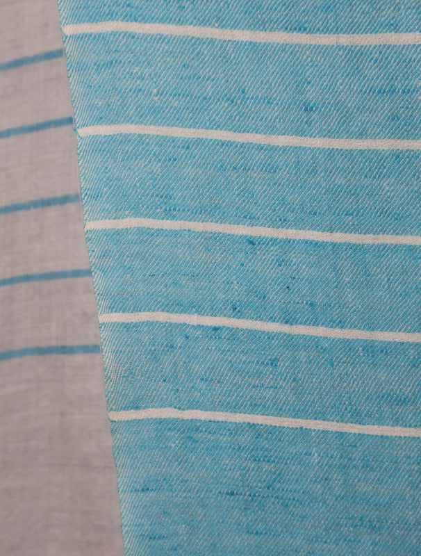 Blue and Ivory Striped Handwoven Cashmere Pashmina Shawl