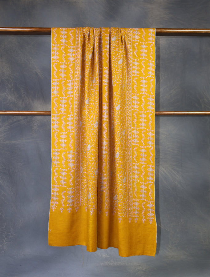 Mustard jali Embroidery Cashmere Pashmina Shawl