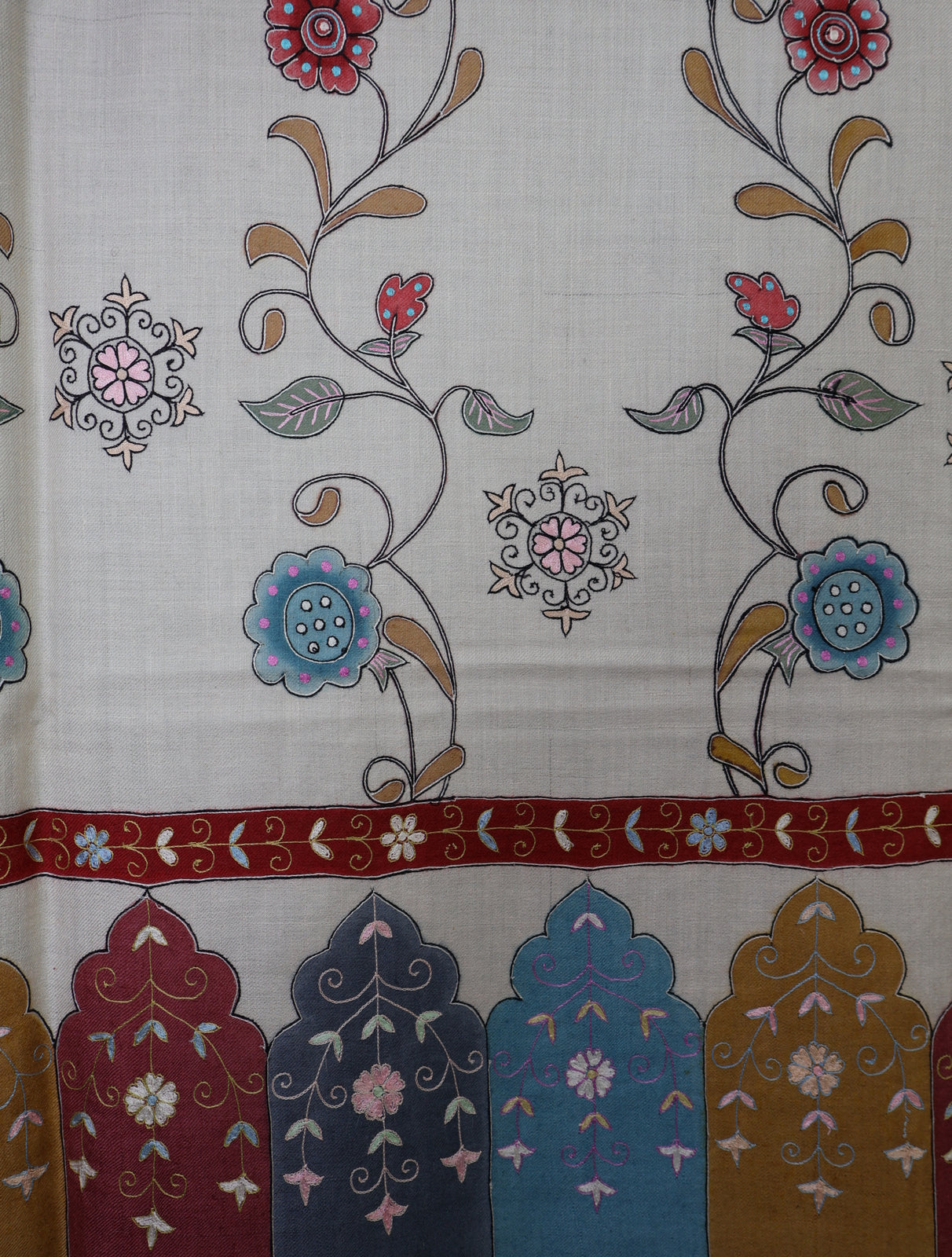 2.5 Yard Cream Color Kalamkari Pashmina Shawl