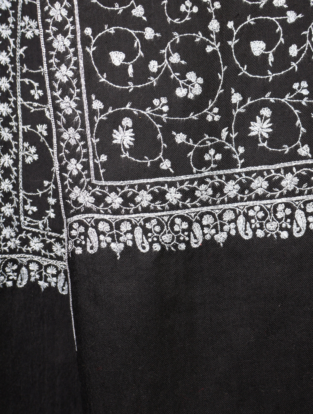 Black Base Jali Embroidery Cashmere Pashmina Shawl