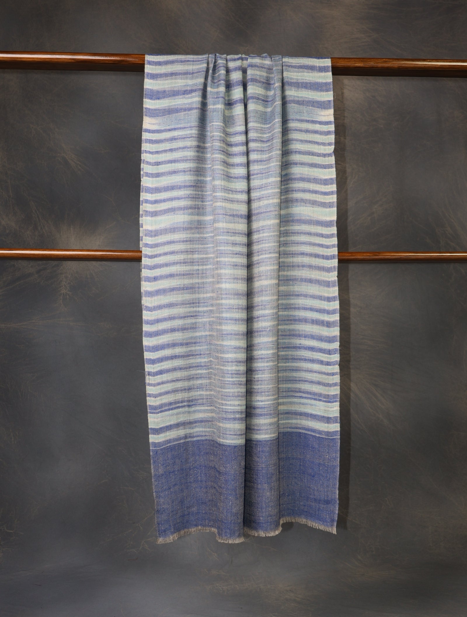 Blue Striped Handwoven Cashmere Pashmina Scarf