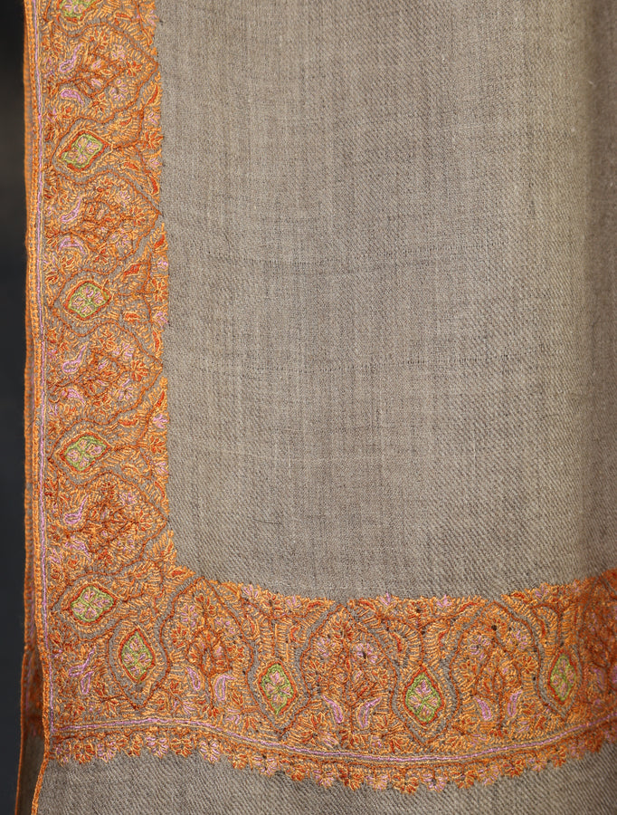 Natural Colour Base Big Border Embroidery Cashmere Pashmina Shawl