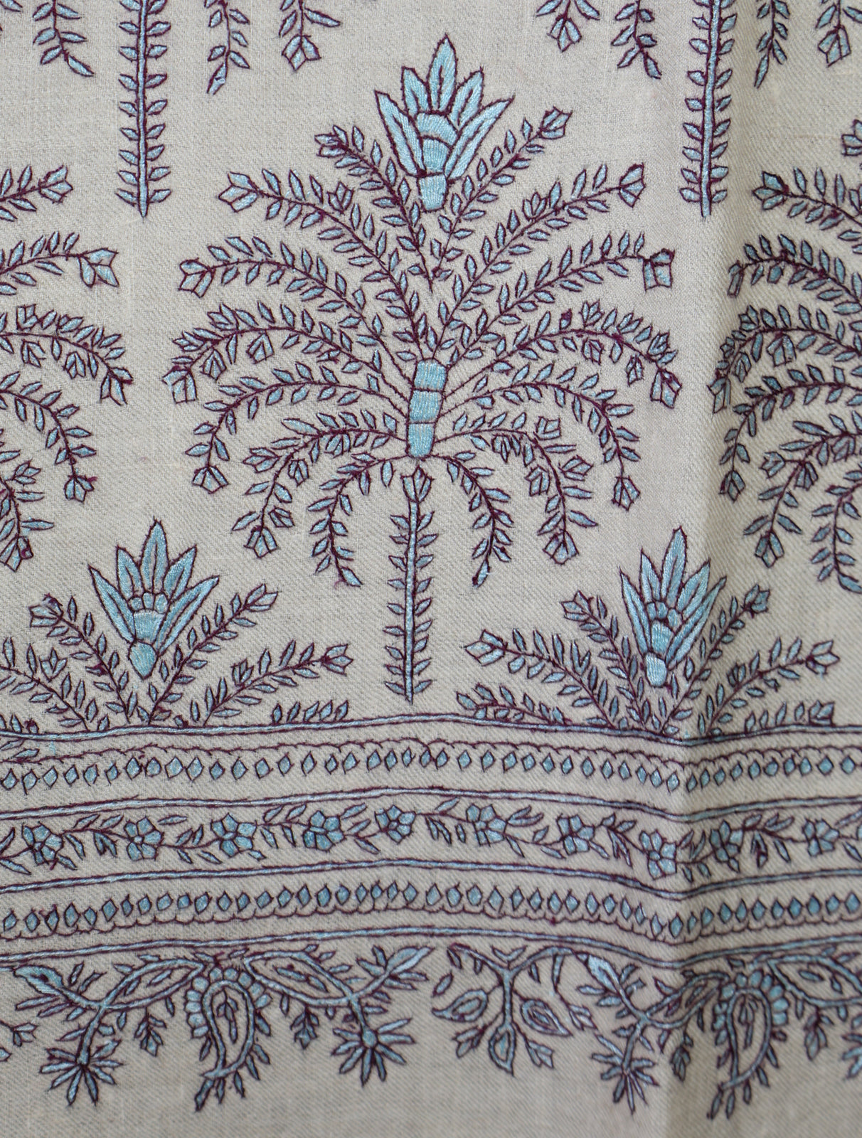 Cream Color Base Boteh Embroidery Pashmina Shawl