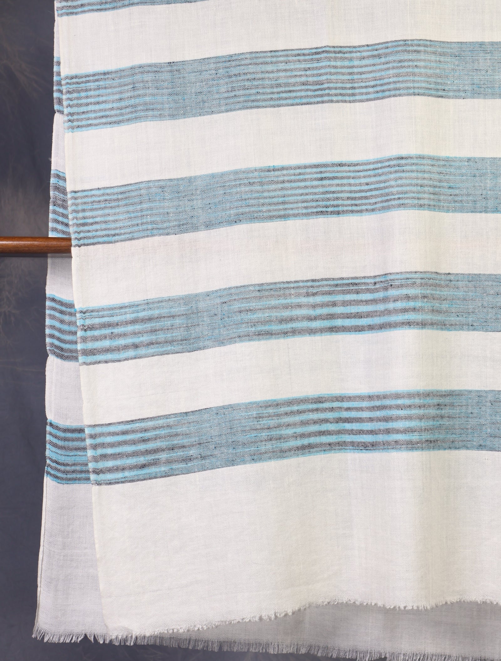 Ivory Base Blue Striped Handwoven Cashmere Pashmina Scarf