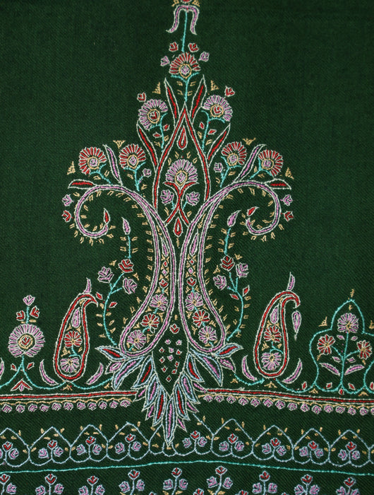 Green Base Big Border Embroidery Cashmere Pashmina Shawl