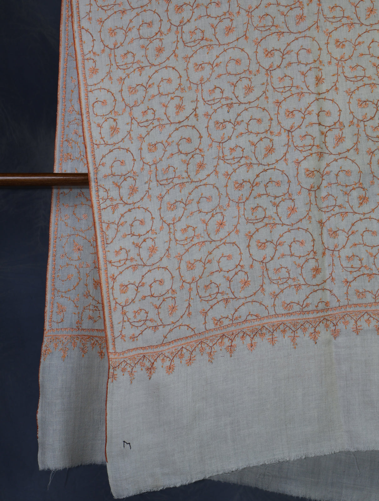 Ivory Jali Embroidery Cashmere Pashmina Scarf