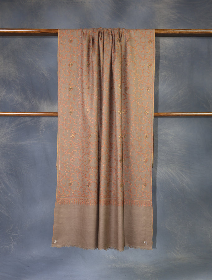 Natural Color Jali Embroidery Cashmere Pashmina Shawl
