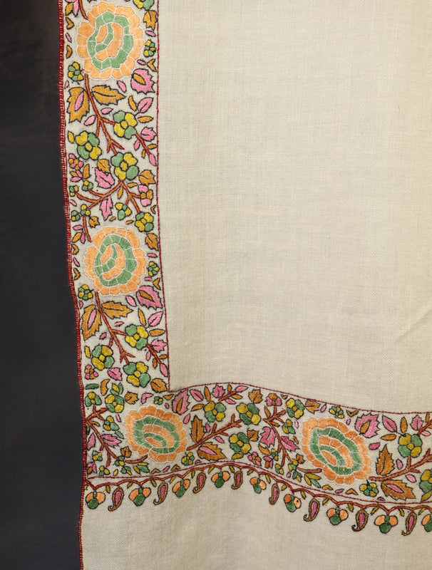 3 yard Ivory Border Embroidery Cashmere Pashmina Shawl