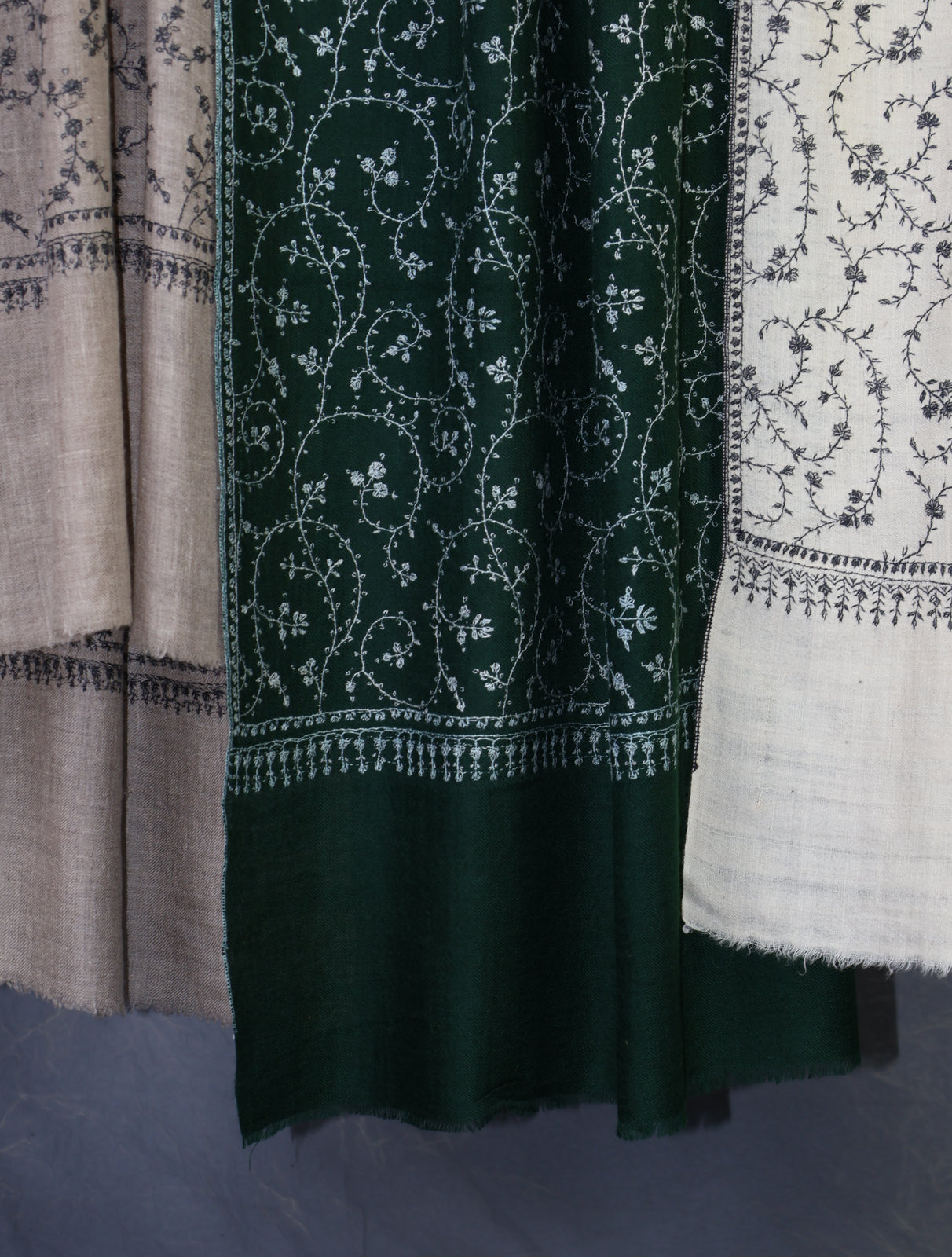 Natural Jali Embroidery Cashmere Pashmina Scarf