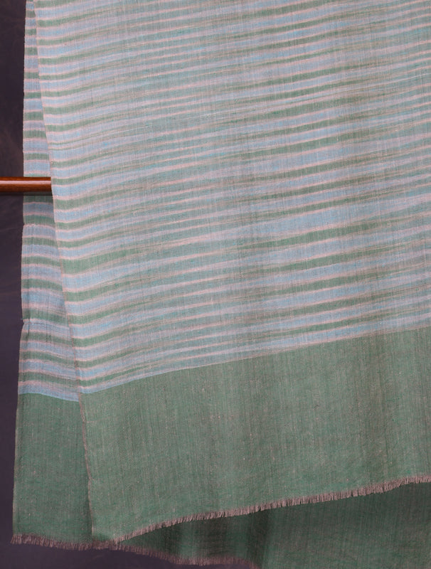 Sea Green Striped Handwoven Cashmere Pashmina Scarf