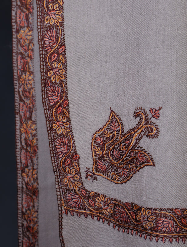 3 yard Pale Pink Base With Border Embroidery Merino Shawl