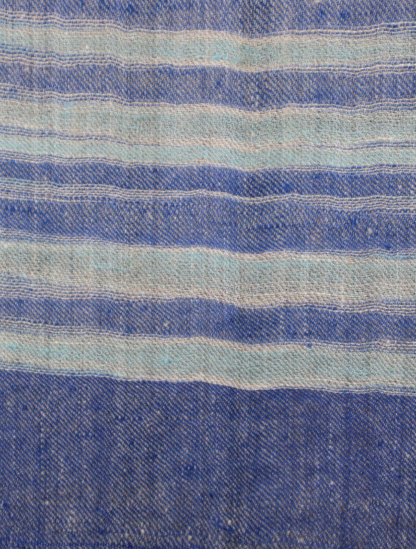 Blue Striped Handwoven Cashmere Pashmina Scarf