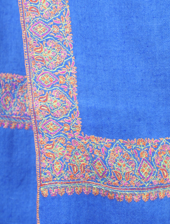 Blue Base Big Border Embroidery Cashmere Pashmina Shawl