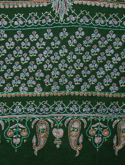 Green Base Big Border Embroidery Cashmere Pashmina Shawl