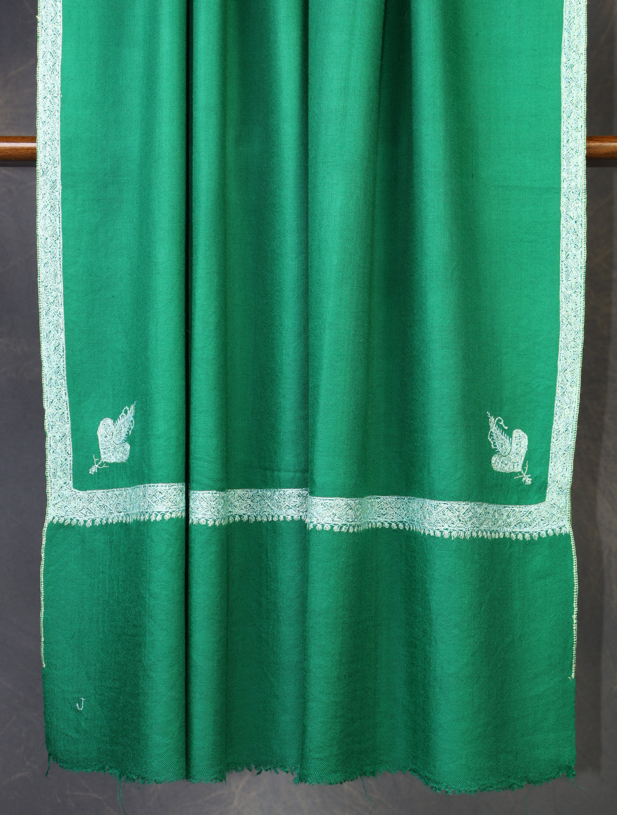 Green Base With White Border Embroidery Cashmere Pashmina Shawl