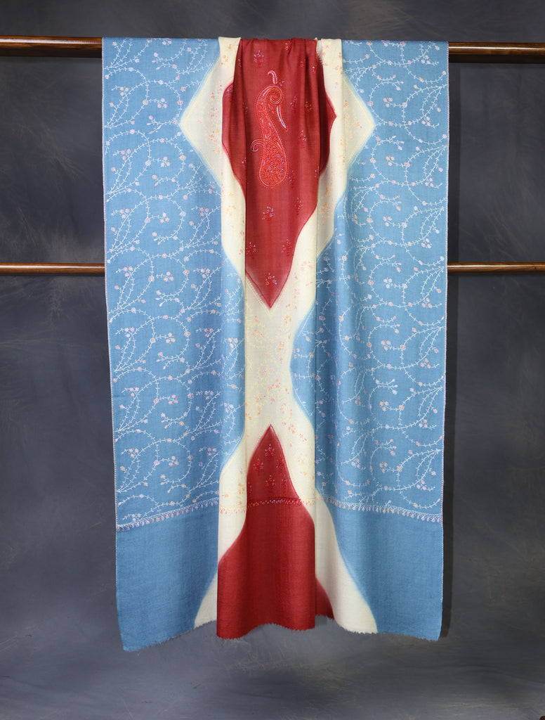 Triple Dye Jali Sozni Embroidery Shawl