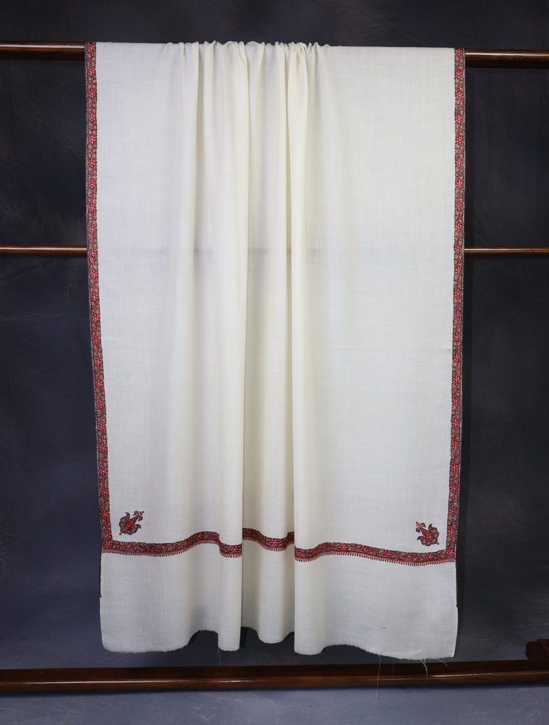 3 yard Ivory Base With Border Embroidery Merino Shawl