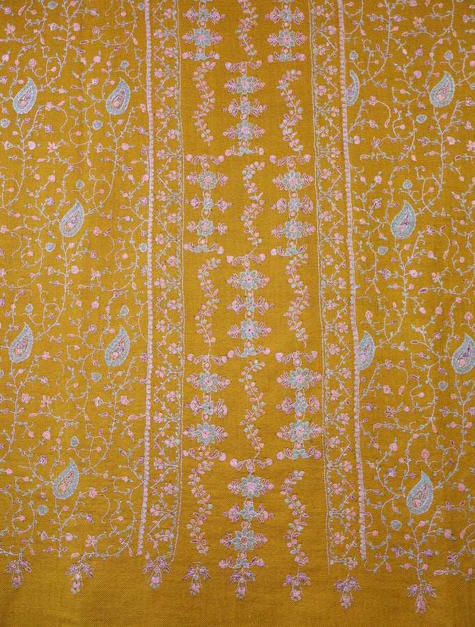 Mustard jali Embroidery Cashmere Pashmina Shawl