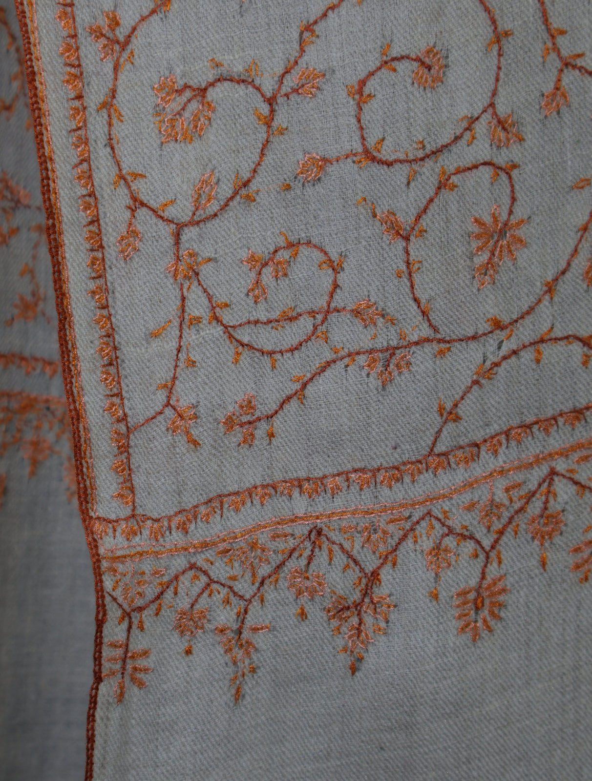 Ivory Jali Embroidery Cashmere Pashmina Scarf