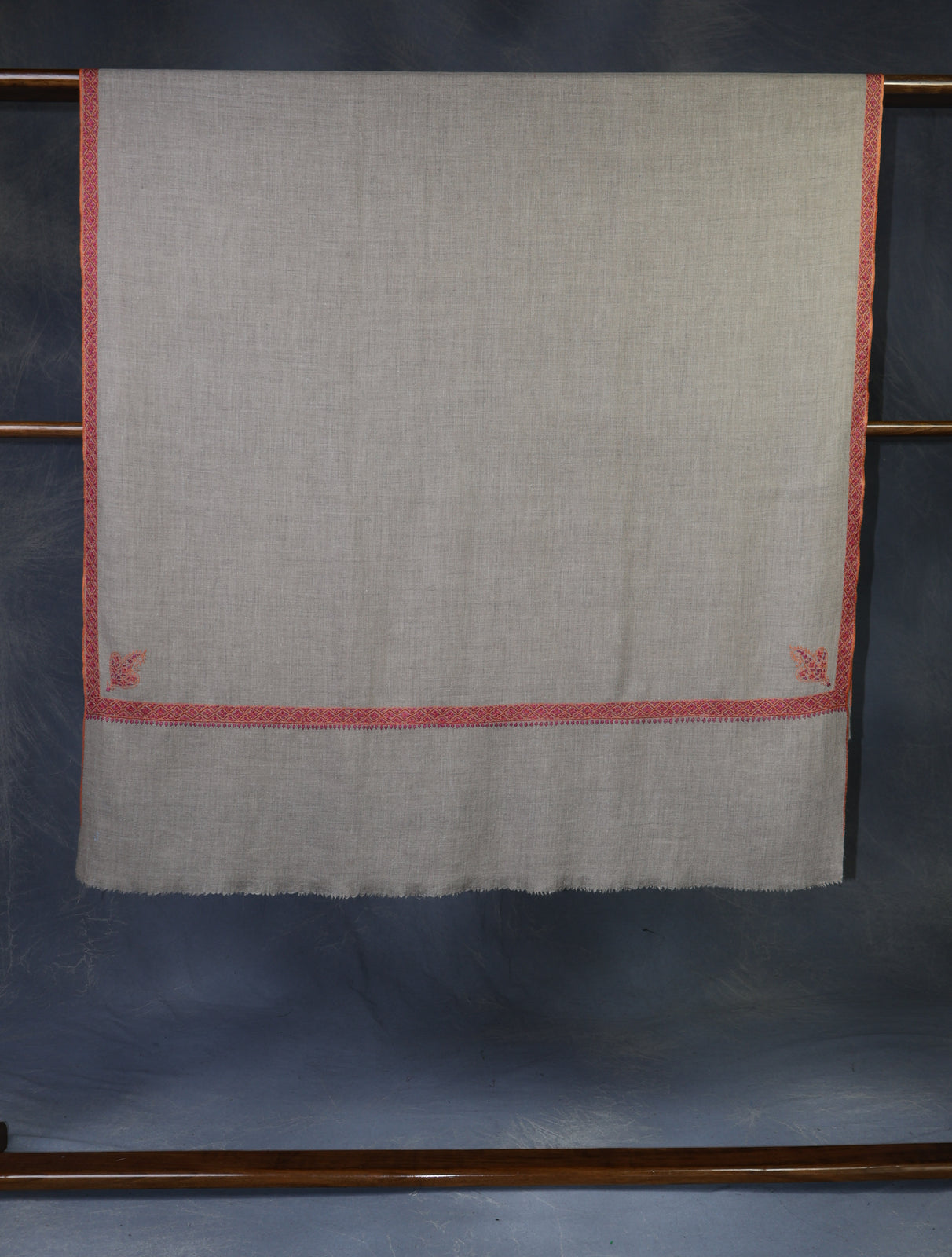 Natural Base Maroon Border Embroidery Cashmere Pashmina Shawl
