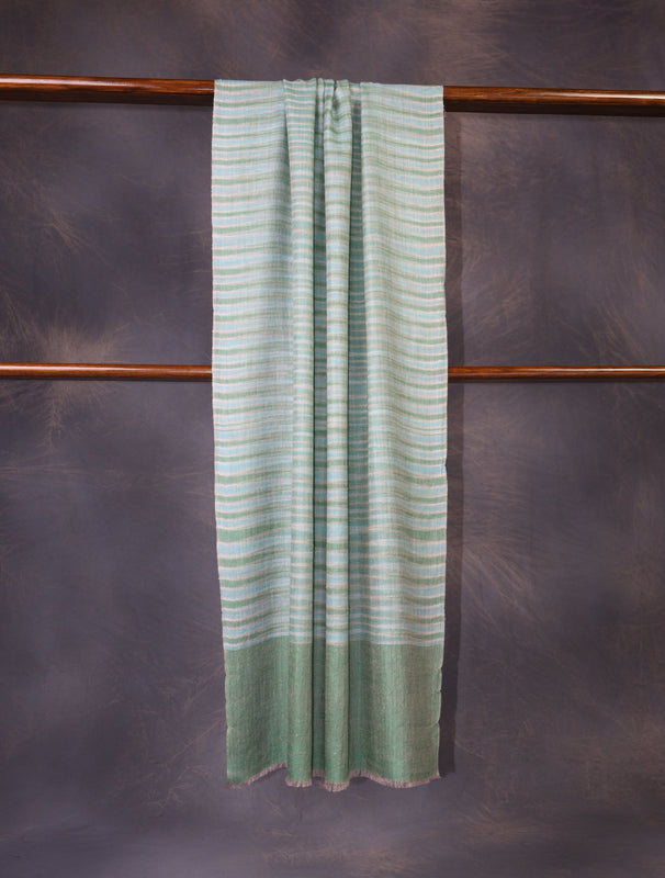Sea Green Striped Handwoven Cashmere Pashmina Scarf