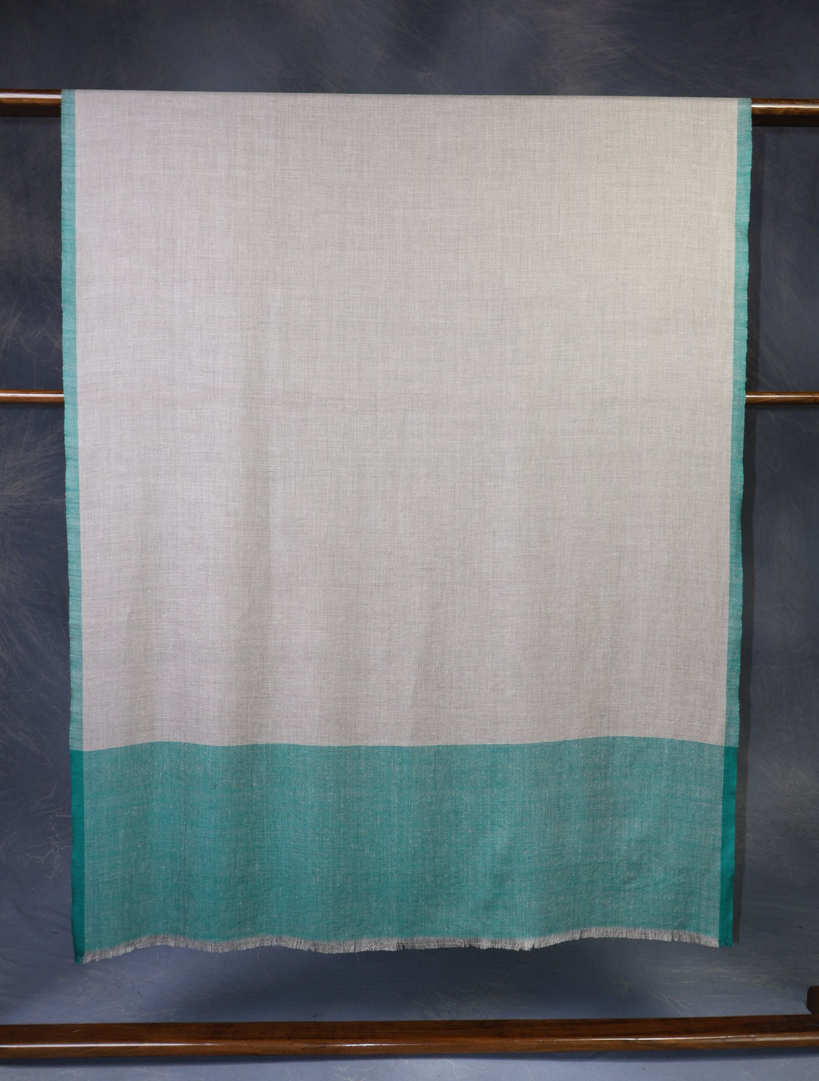 Natural Base and Green Border Handwoven Cashmere Pashmina Shawl