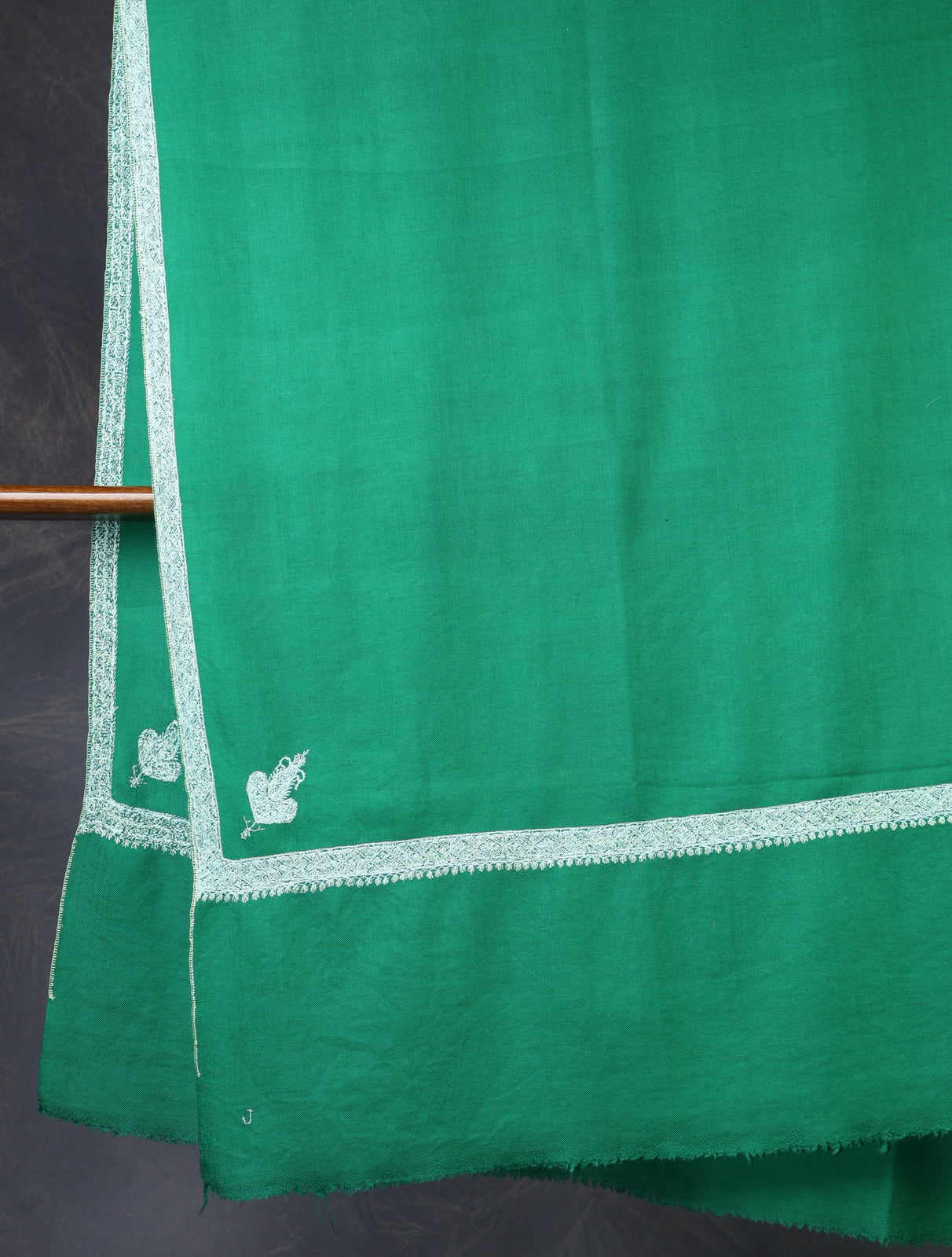 Green Base With White Border Embroidery Cashmere Pashmina Shawl