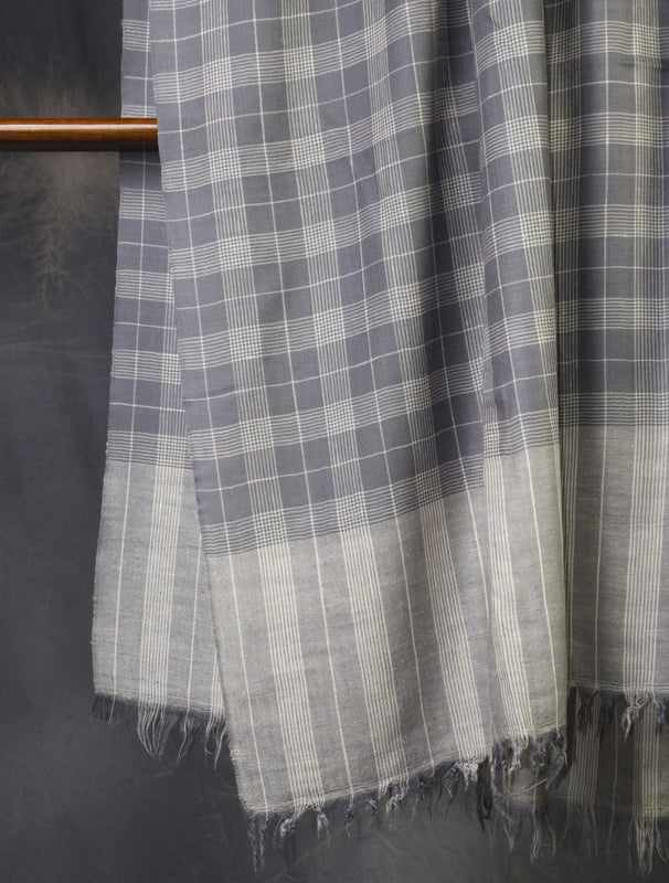 Grey Check Handwoven Cashmere Pashmina Shawl
