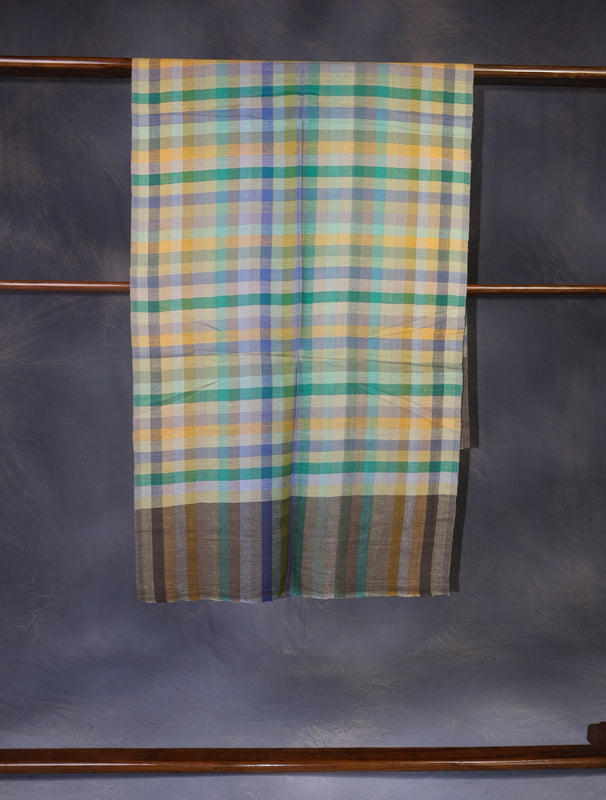 Yellow Multi Color Checked Handwoven Cashmere Pashmina Scarf