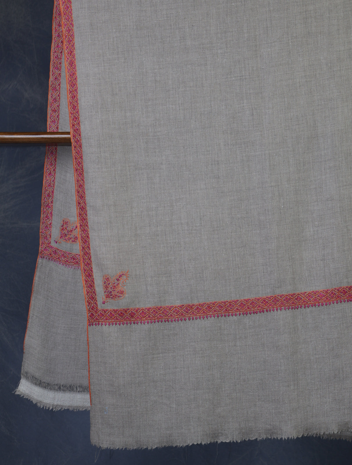 Natural Base Maroon Border Embroidery Cashmere Pashmina Shawl