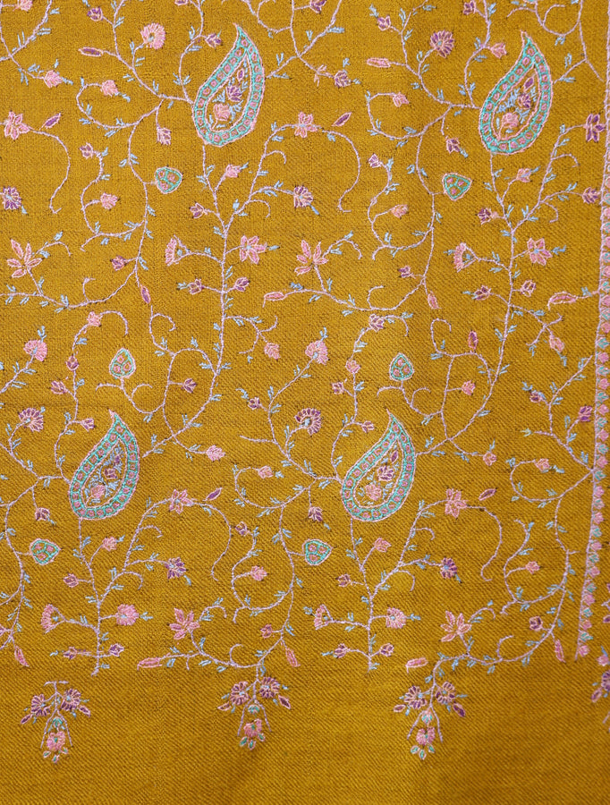 Mustard jali Embroidery Cashmere Pashmina Shawl