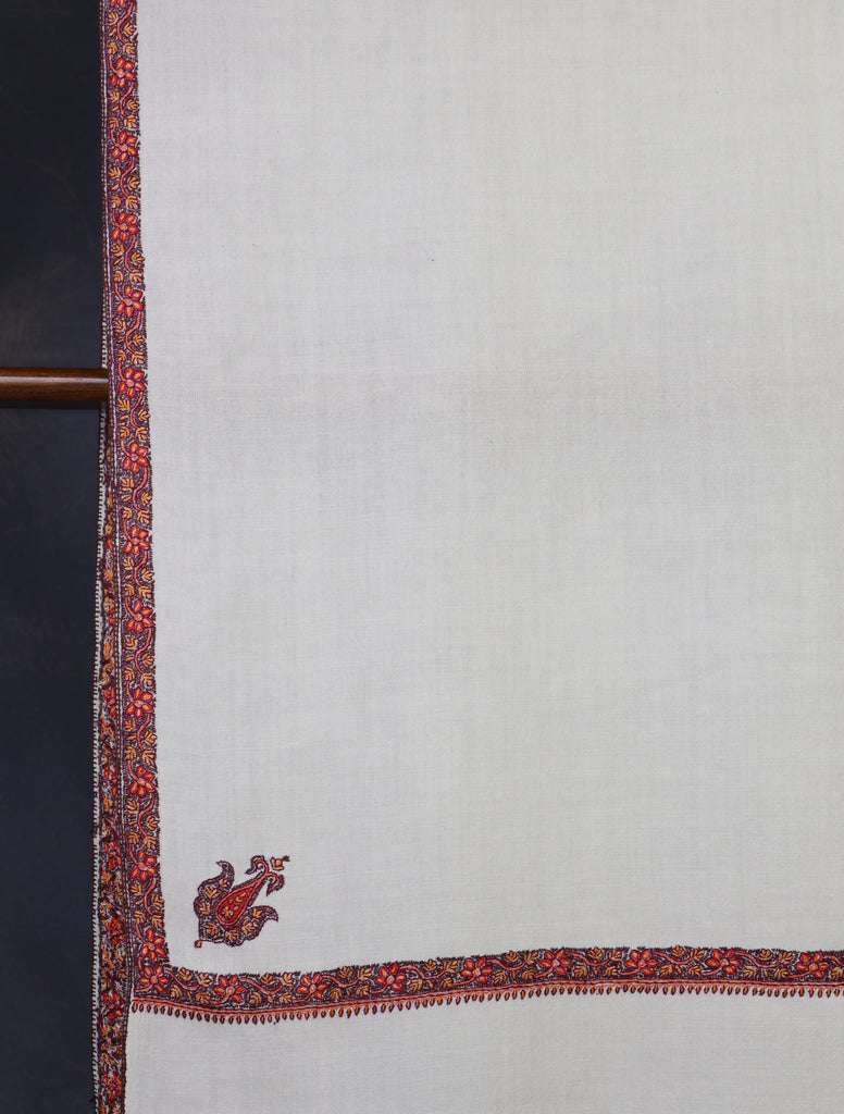 3 yard Ivory Base With Border Embroidery Merino Shawl