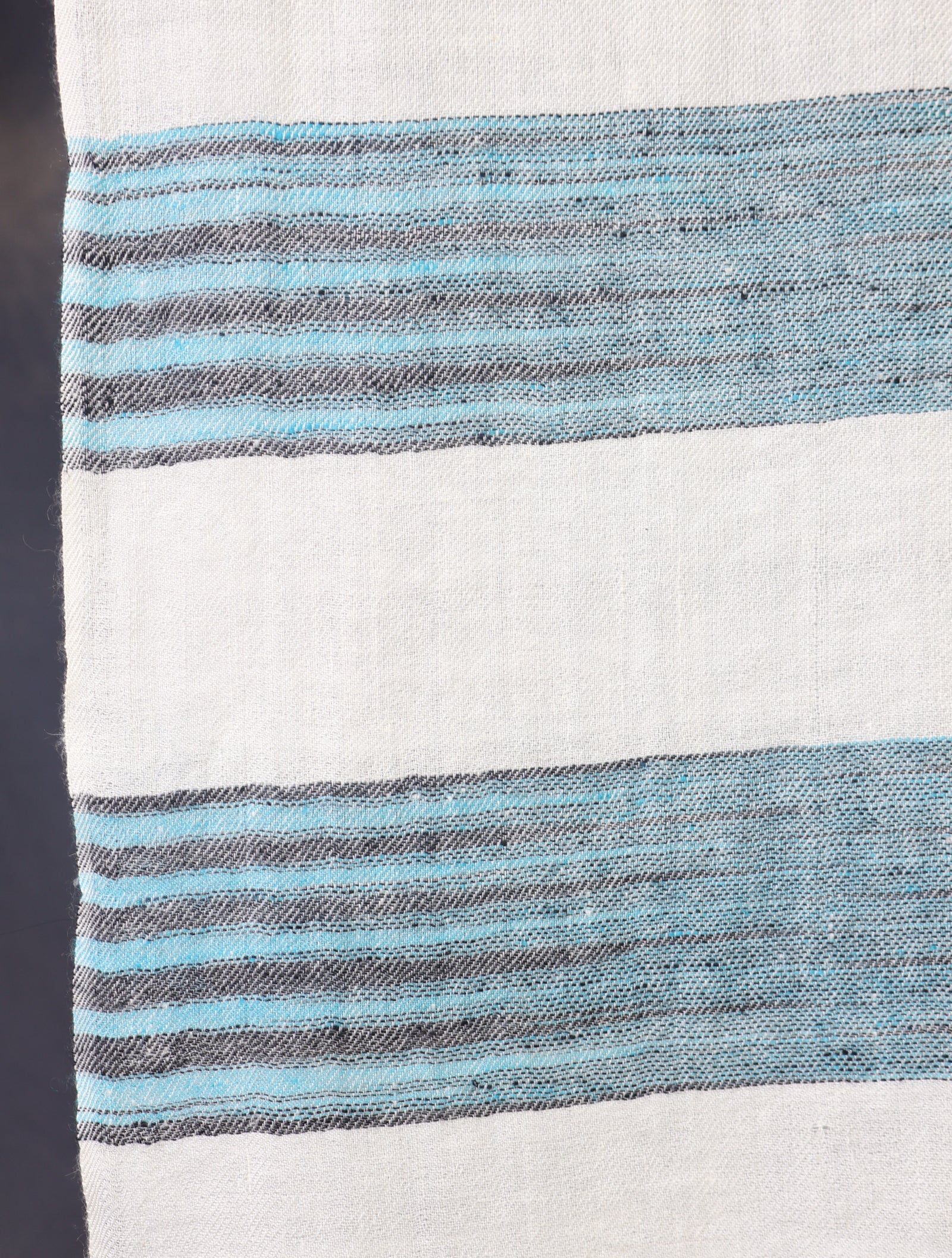 Ivory Base Blue Striped Handwoven Cashmere Pashmina Scarf