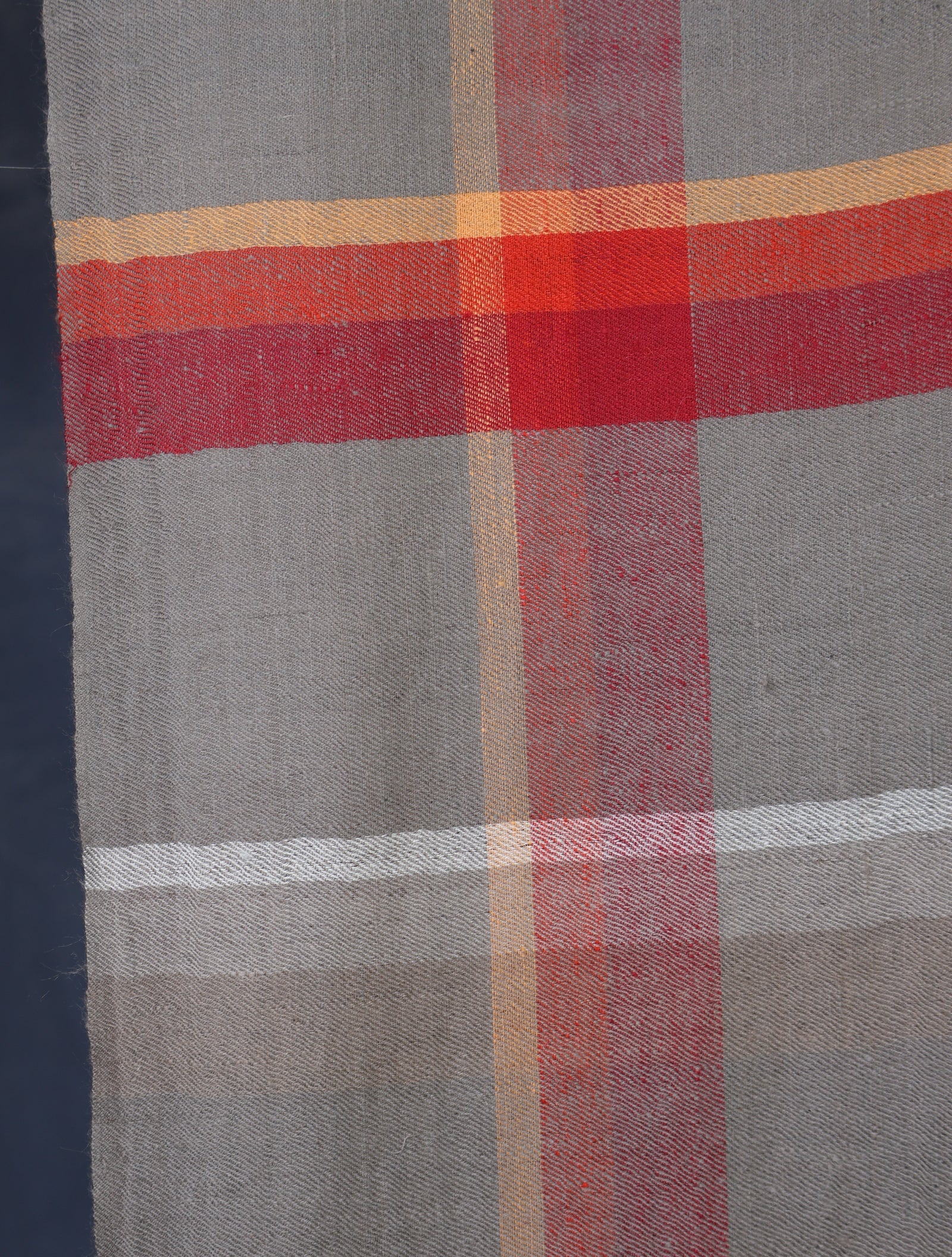Natural and Red Checked Handwoven Cashmere Pashmina Shawl