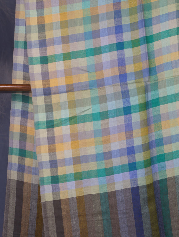 Yellow Multi Color Checked Handwoven Cashmere Pashmina Scarf
