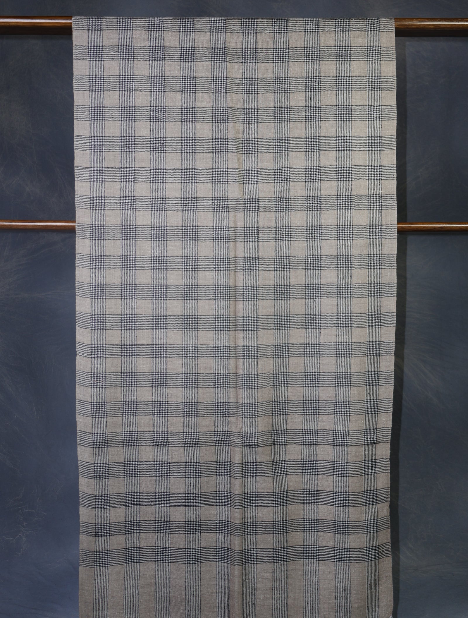 Natural Black Check Handwoven Cashmere Pashmina Scarf