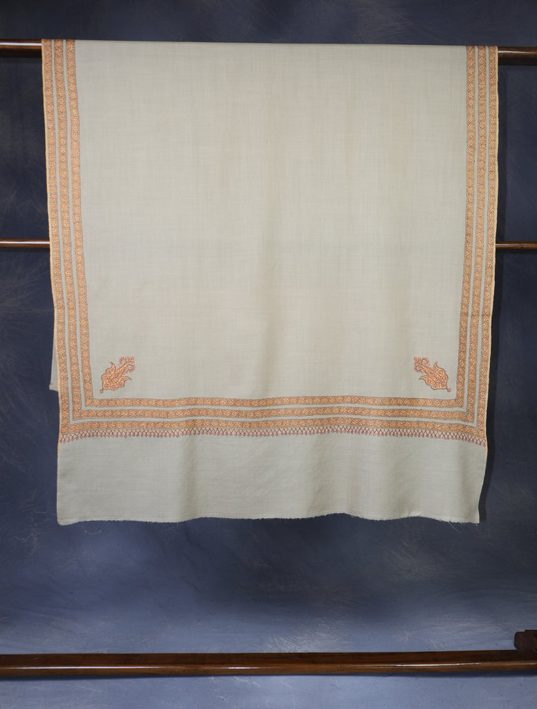 Cream  Base Border Merino wool Embroidery  Shawl
