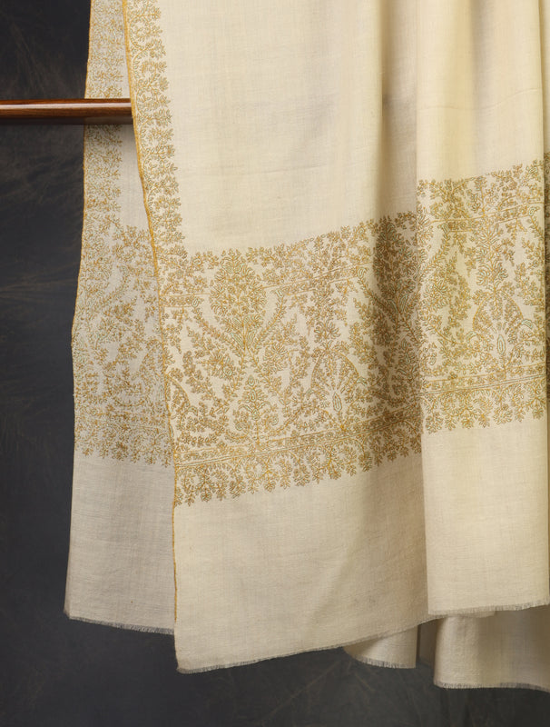 2.5 yard Ivory Big Border Embroidery Cashmere Pashmina Shawl