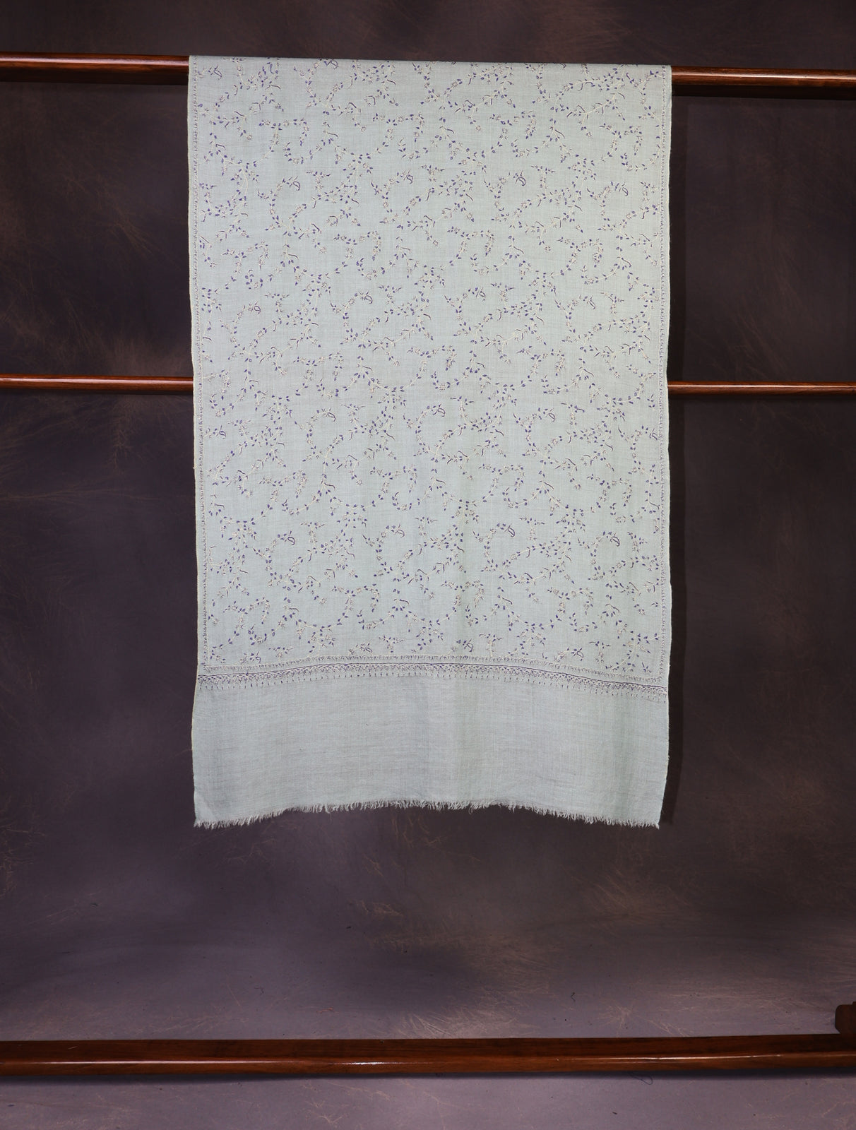 Light Sky Blue Jali Embroidery Cashmere Pashmina Scarf
