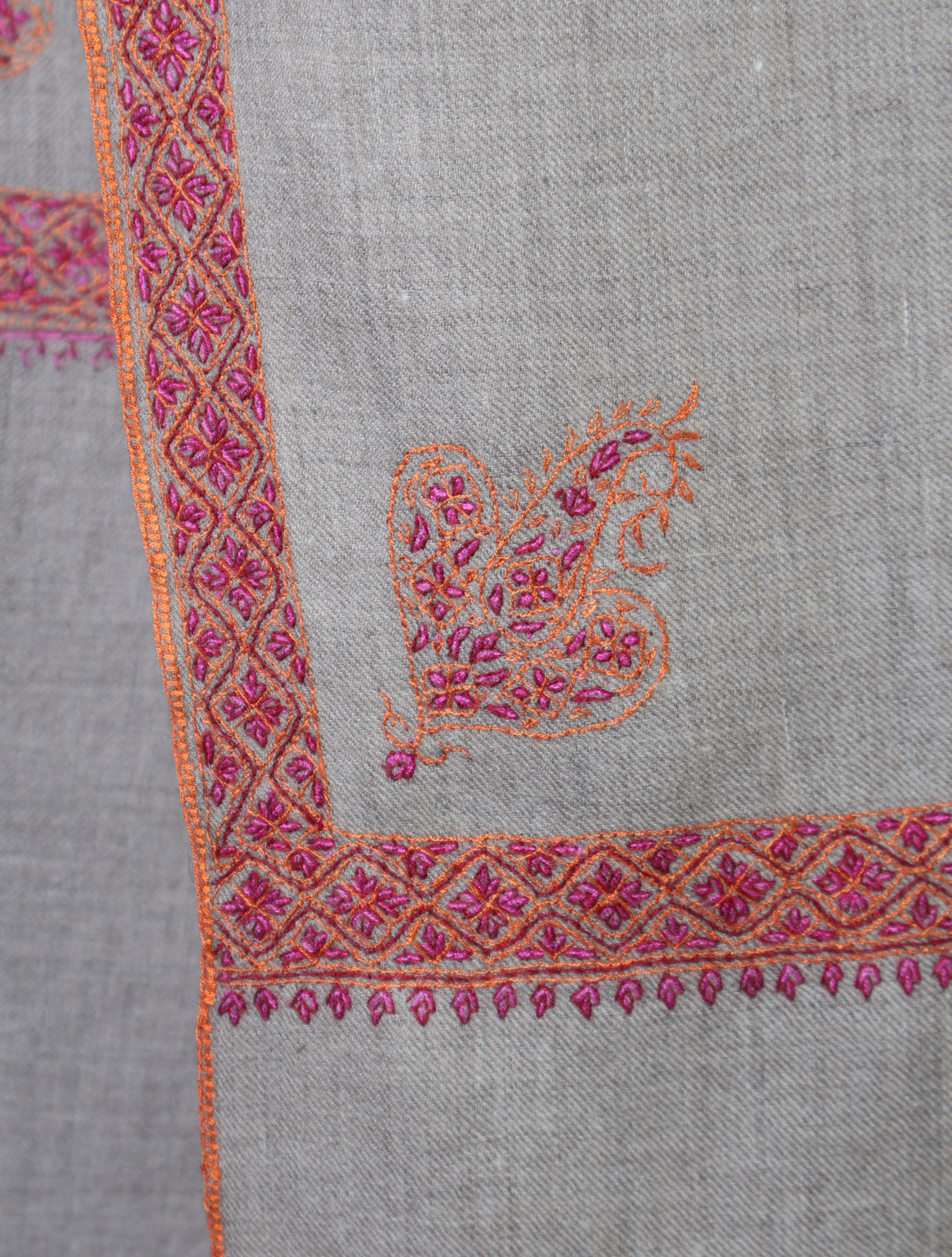 Natural Base Maroon Border Embroidery Cashmere Pashmina Shawl