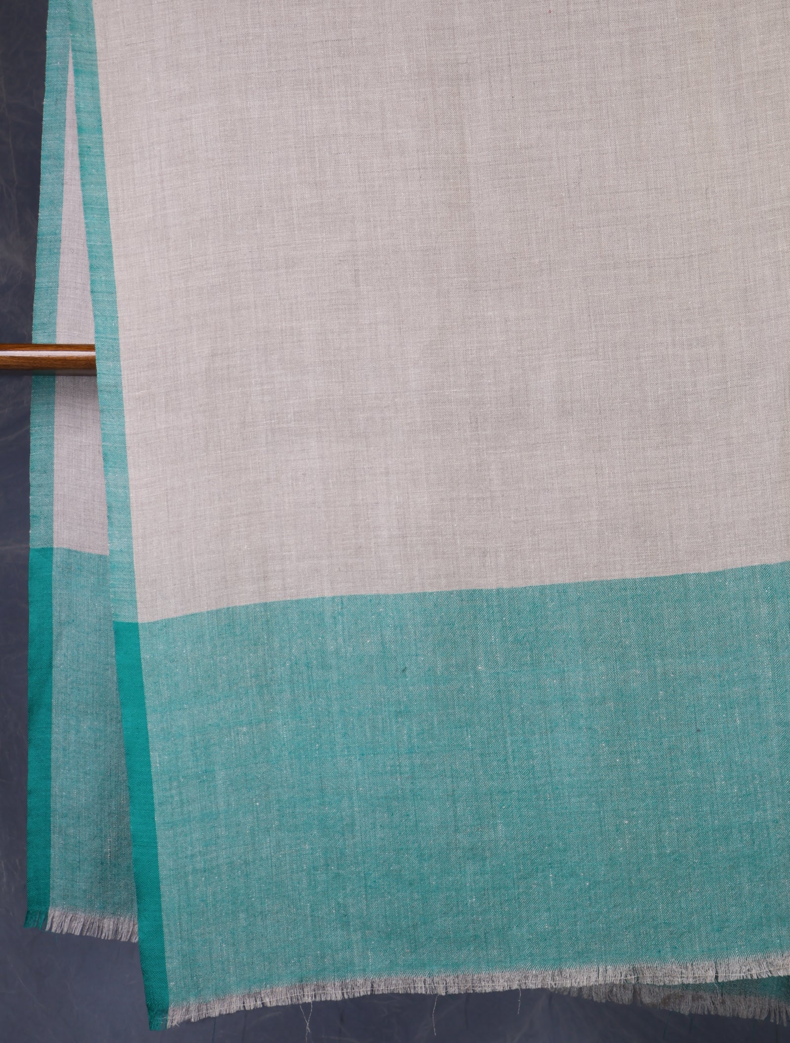 Natural Base and Green Border Handwoven Cashmere Pashmina Shawl