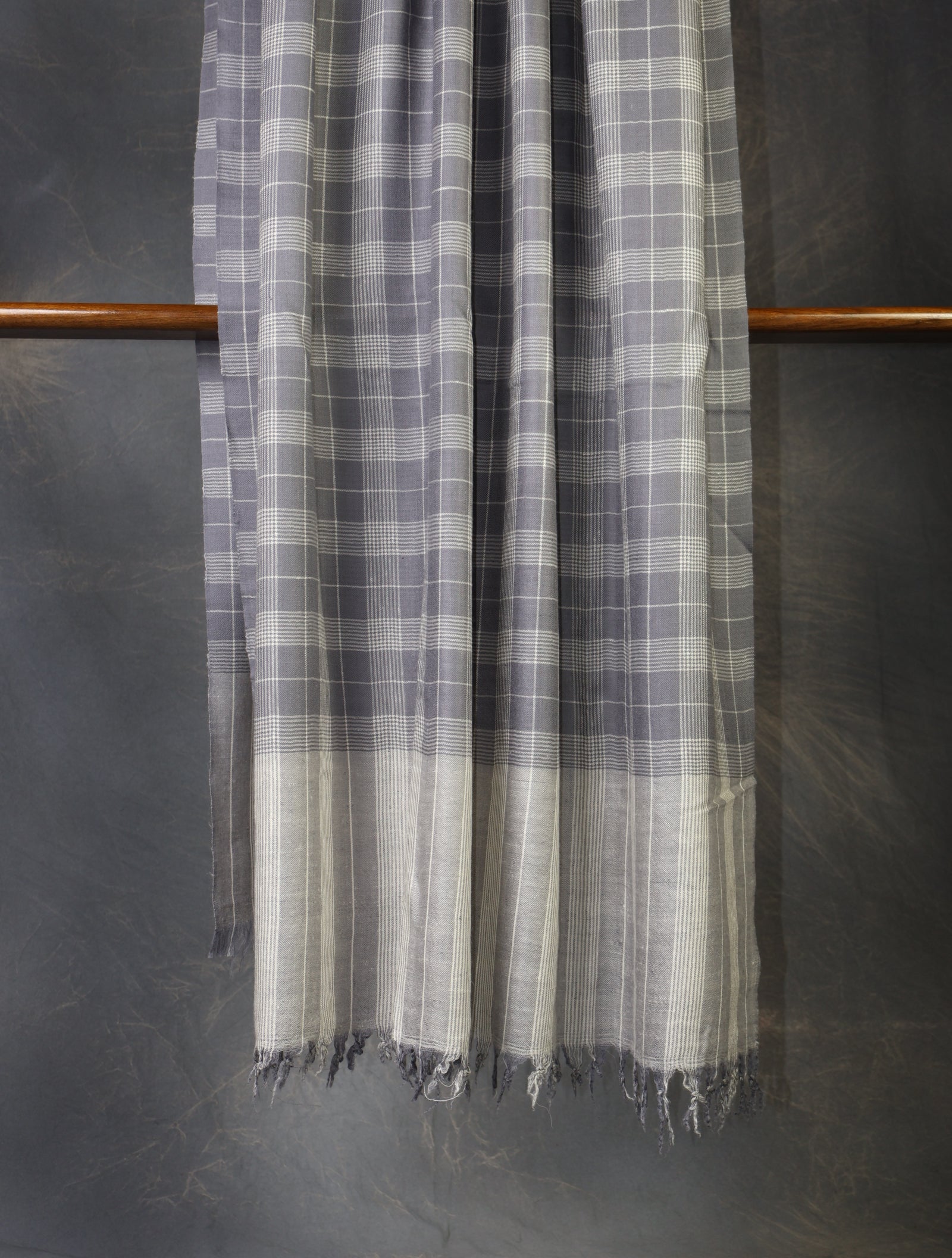 Grey Check Handwoven Cashmere Pashmina Shawl